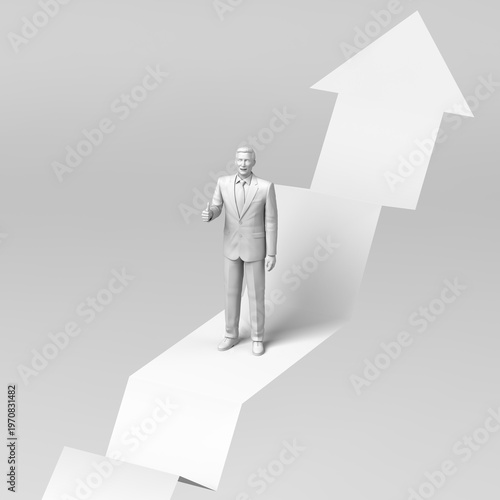 折れ線グラフの上でサムズアップするビジネスマン