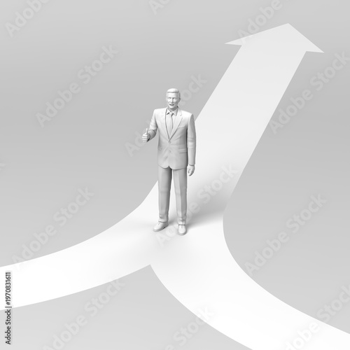 矢印の上でサムズアップするビジネスマン