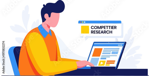 Business entrepreneur conducting competitor research on laptop computer