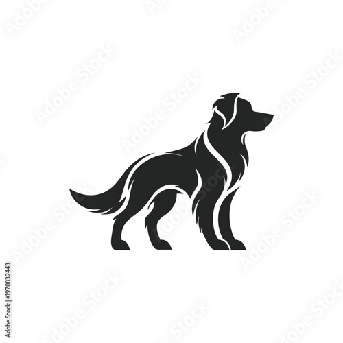 WebBlack and White Dog Silhouette with Sharp Fur Outline Modern Clean Vector Design