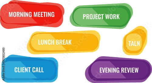 Colorful daily schedule labels for office routine and meetings