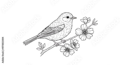 A bird perched on a flowering branch.