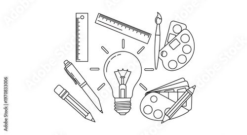 Creative tools and art supplies icon set.