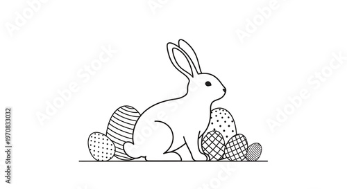 A cute Easter bunny with eggs.