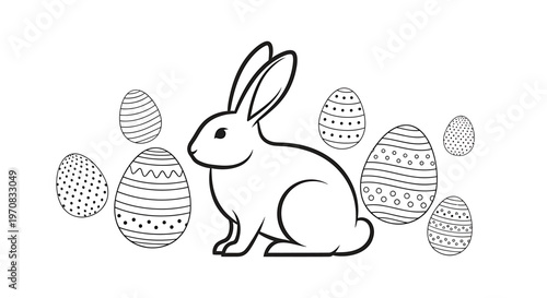 Easter bunny with decorated eggs.