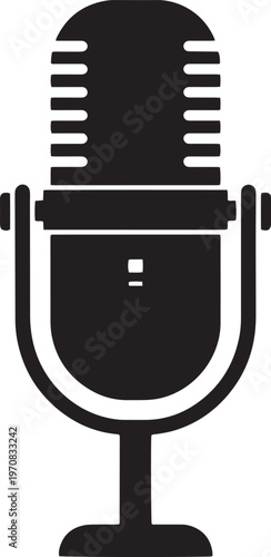Vintage Microphone Icon, Retro Radio Mic, Black Vector Illustration, Podcasting Symbol