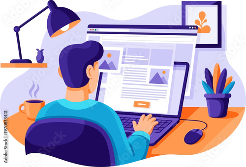 Freelance designer working on website layout at home office desk