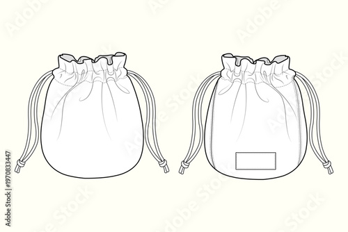 Drawstring Pouch Bag Design Technical Flat Sketch