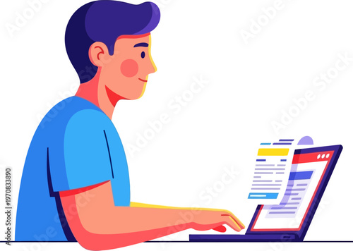 Office worker processing digital documents on portable computer