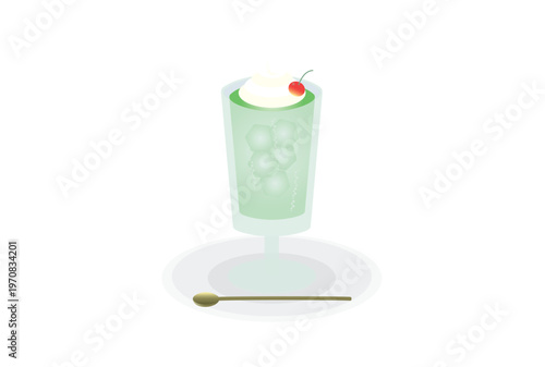 グラスに入った喫茶店のレトロなクリームソーダ