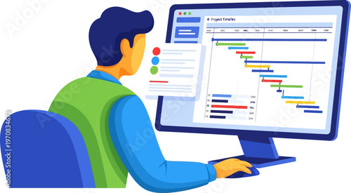 Project manager tracking timeline and milestones on computer monitor