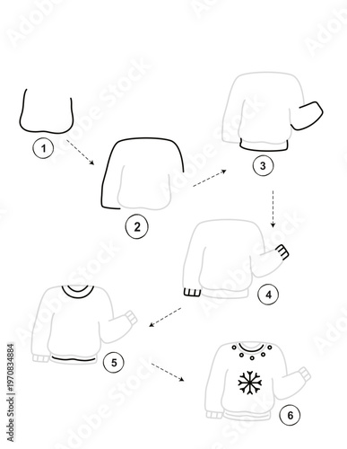 Step by step guide on how to draw a sweater for kids activities isolated on transparent background