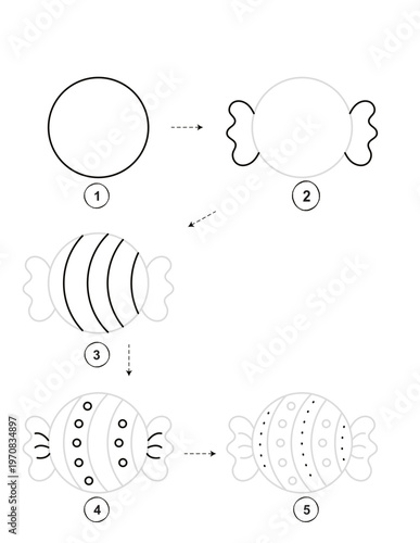 Step by step drawing guide for kids activity how to draw a candy isolated on transparent background