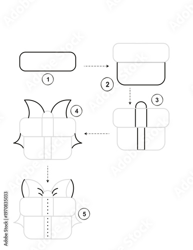 Step by step drawing tutorial for kids activity on how to draw a gift box with a bow, isolated on transparent background