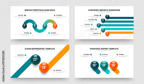 Marketing Plan 4 5 2 3 Option Chart Slide Design Bundle. Minimal Planning Four Five Two Three Element Infographic Slideshow Layout Vector Illustration Collection.