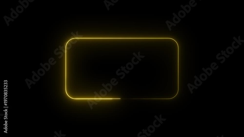 Glowing yellow colour neon rectangle border frame animated on black background.