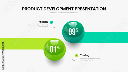 Corporate Development 2 Option Graph Frame Template. Investor Profile Slide Design Vector Illustration. Financial Growth Two Element Diagram Presentation Layout.