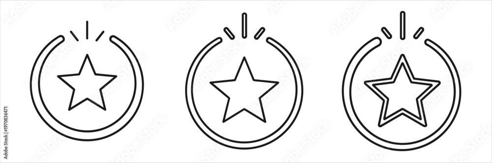 Obraz premium Three Line Art Icons of a Star within a Circle on White Background rating review