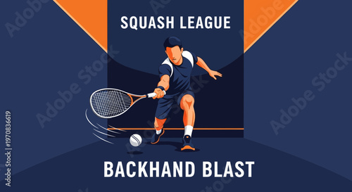 Squash Athlete Executing a Backhand Stroke During League Play in Digital Illustration