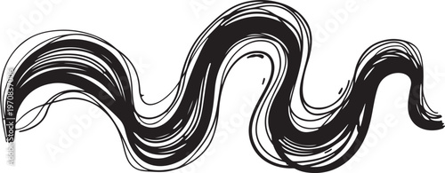 Hand drawn wavy hair strand vector, black ink brush stroke illustration, flowing organic hair lock design element for beauty and salon branding