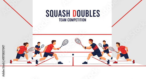 Squash Doubles Tournament Depicting Athleticism, Teamwork, and Energetic Competition