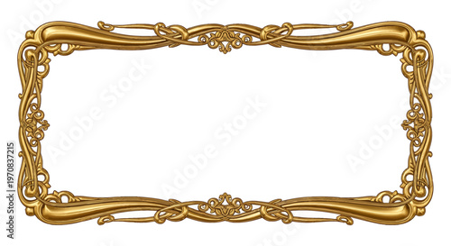 Ornate antique golden decorative picture frame with elegant flourishes and intricate detailing, perfect for adding a touch of vintage luxury to any design project
