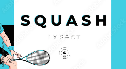 Squash Game Illustration Depicting Athlete Action Impacting The Sport Racquet with Artistic Style
