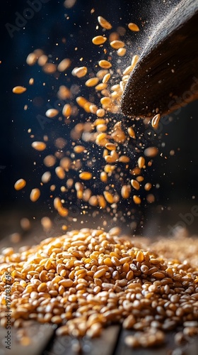 photograph of Harvest festival grains spilling naturally white background