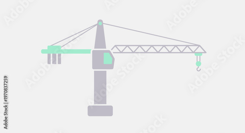Modern construction crane, minimalist flat design, building industry icon, engineering, urban development