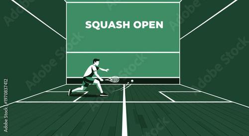 Squash Open: A Dynamic Graphic Illustration Featuring Player Action and Court Design