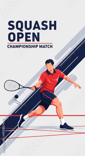 Squash Open Championship Match: Dynamic Illustration Of Athlete In Active Competition