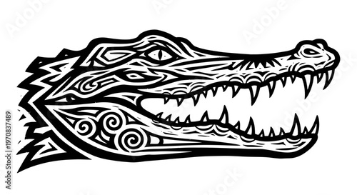 Tribal Alligator Head Tattoo Design - Fierce Reptile Illustration