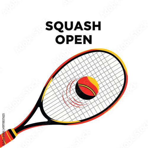Squash Open: Dynamic Visual Depiction Of A Racquet And Ball In Action, Isolated On White Background
