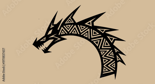 Tribal Dragon Head Silhouette, Ethnic Pattern, Mythical Creature Design