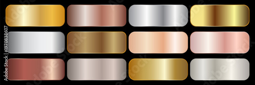 Collection of gold silver bronze and rose gold gradient texture background vector