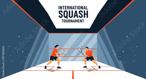Squash Tournament: Dynamic Illustration Depicting Intense Sport Competition and Action