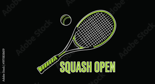 Squash Tournament Design: Open Competition Sport Logo Vector Illustration Graphic