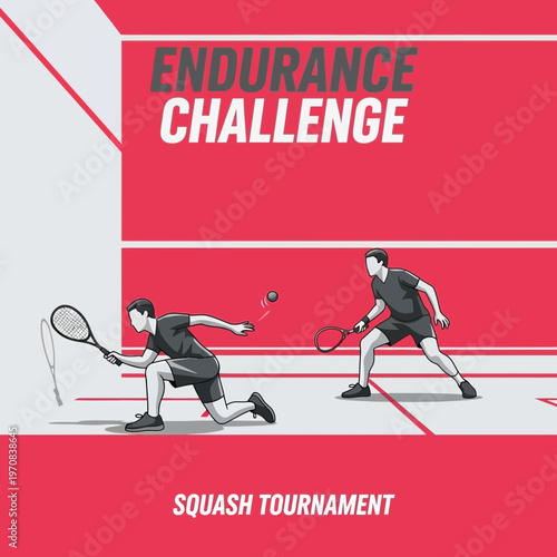 Squash Tournament Endurance Challenge Illustrative Design Featuring Dynamic Athletes and Sport