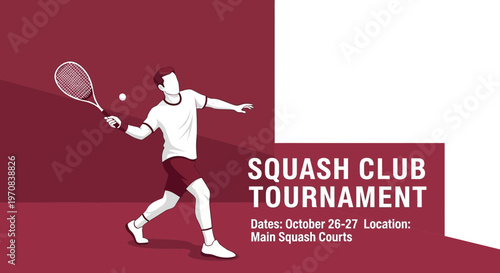 Squash Tournament Illustration Of A Player Hitting The Ball With Bold Typography