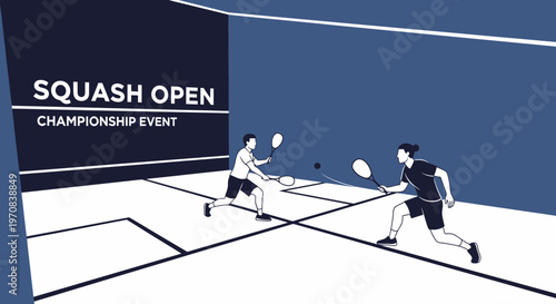 Squash Tournament Illustration of Athletes Playing Squash Competition in Championship Event