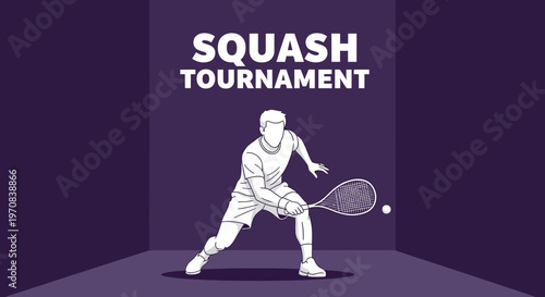 Squash Tournament Illustration Of An Athlete Playing Squash Game Against Dark Background