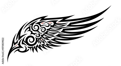 Tribal Wing Tattoo Design - Black Ink Art