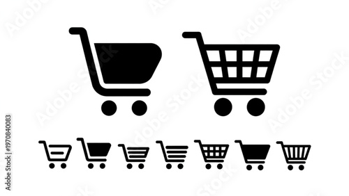 Set of shopping cart icons arranged in a row and pair format Vector