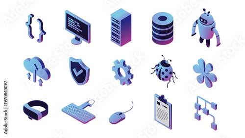 Collection of stylized 3d geometric shapes and abstract designs in vibrant colors Vector