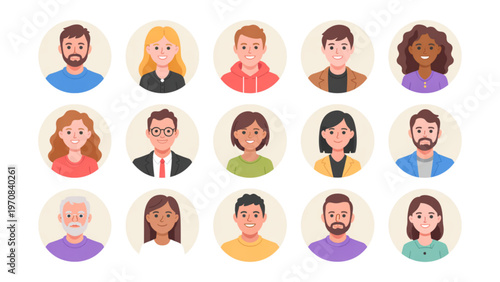 Diverse group of stylized cartoon characters in casual attire and hairstyles Vector