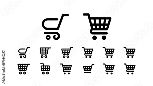 Hierarchical arrangement of shopping cart icons in varying sizes and quantities Vector