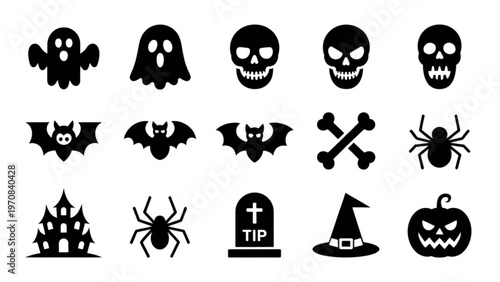 Halloween-themed icons featuring various spooky and creepy symbols Vector