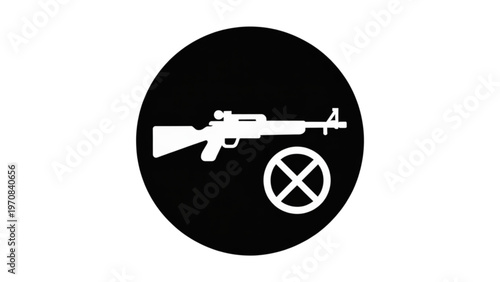 Black and white rifle with prohibition symbol graphic in circular frame Vector