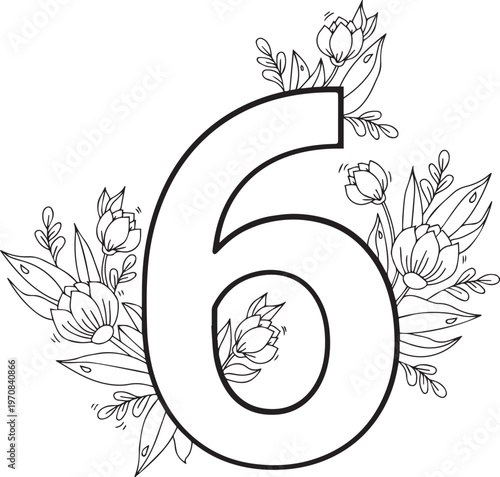 Beautiful Black color English number design 6