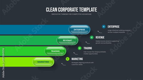 Sales Forecast Four Option Infographic Slideshow Template. Marketing Review Slide Layout Vector Illustration. Service Profile 4 Element Diagram Frame Design.